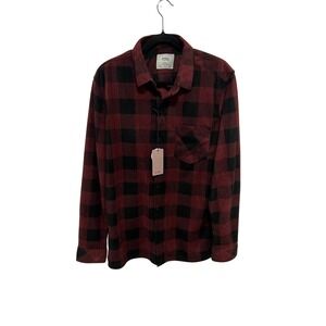 Nomad by Craft + Flow Mens Polar Fleece Shacket Burgundy Black Buffalo Plaid L